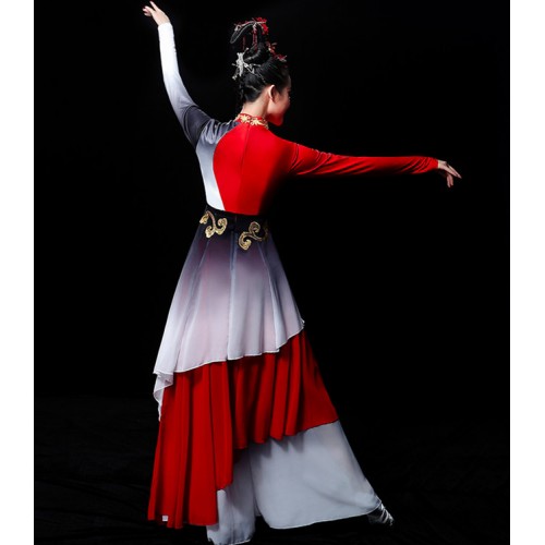 Women's red colored chinese folk dance costumes classical fairy cosplay hanfu dress ancient yangko fan umbrella dance dresses